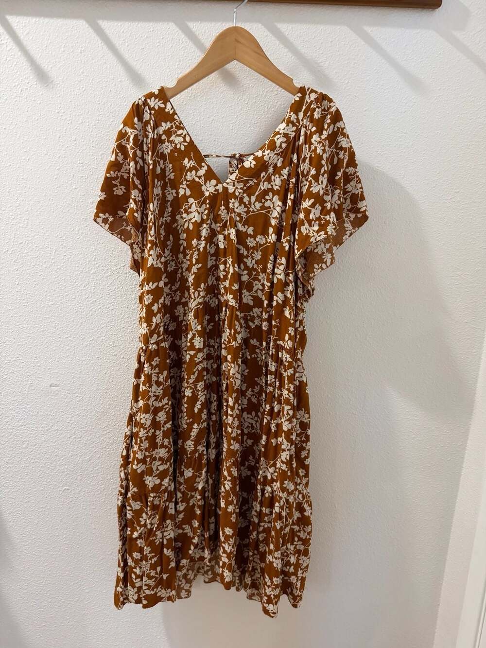 Old Navy Women Brown Floral Short Sleeve Tiered Dress Size XL